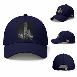Funny Cat Selfie Lunar Mission 2026 Baseball Cap TS14 Baseball Cap Universal Fit Dark Blue Print Your Wear