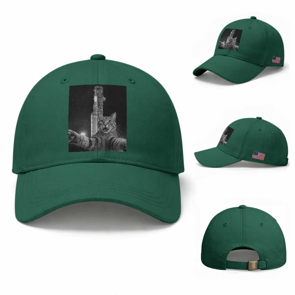Funny Cat Selfie Lunar Mission 2026 Baseball Cap TS14 Baseball Cap Universal Fit Irish Green Print Your Wear