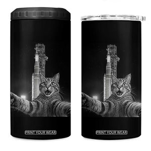 Funny Cat Selfie Lunar Mission 2026 4 in 1 Can Cooler Tumbler TS14 One Size: 16 oz Black Print Your Wear