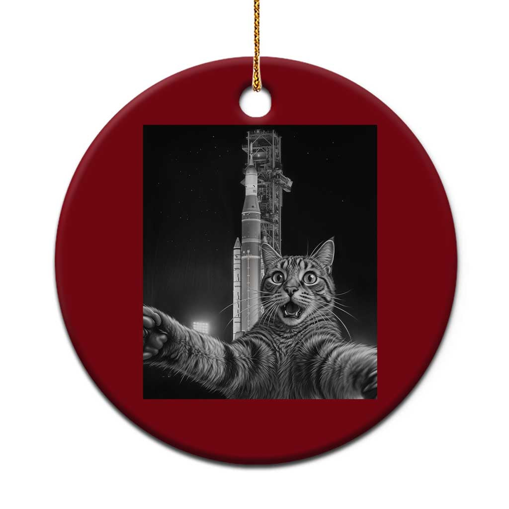 Funny Cat Selfie Lunar Mission 2026 Ceramic Ornament TS14 1pc Red Print Your Wear