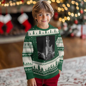 Funny Cat Selfie Lunar Mission 2026 Ugly Christmas Sweater TS14 Forest Green Beige Print Your Wear