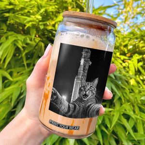 Funny Cat Selfie Lunar Mission 2026 Glass Can TS14 Black Print Your Wear