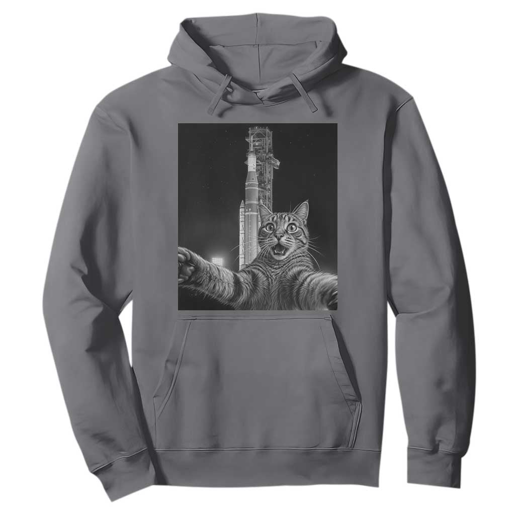 Funny Cat Selfie Lunar Mission 2026 Hoodie TS14 Charcoal Print Your Wear