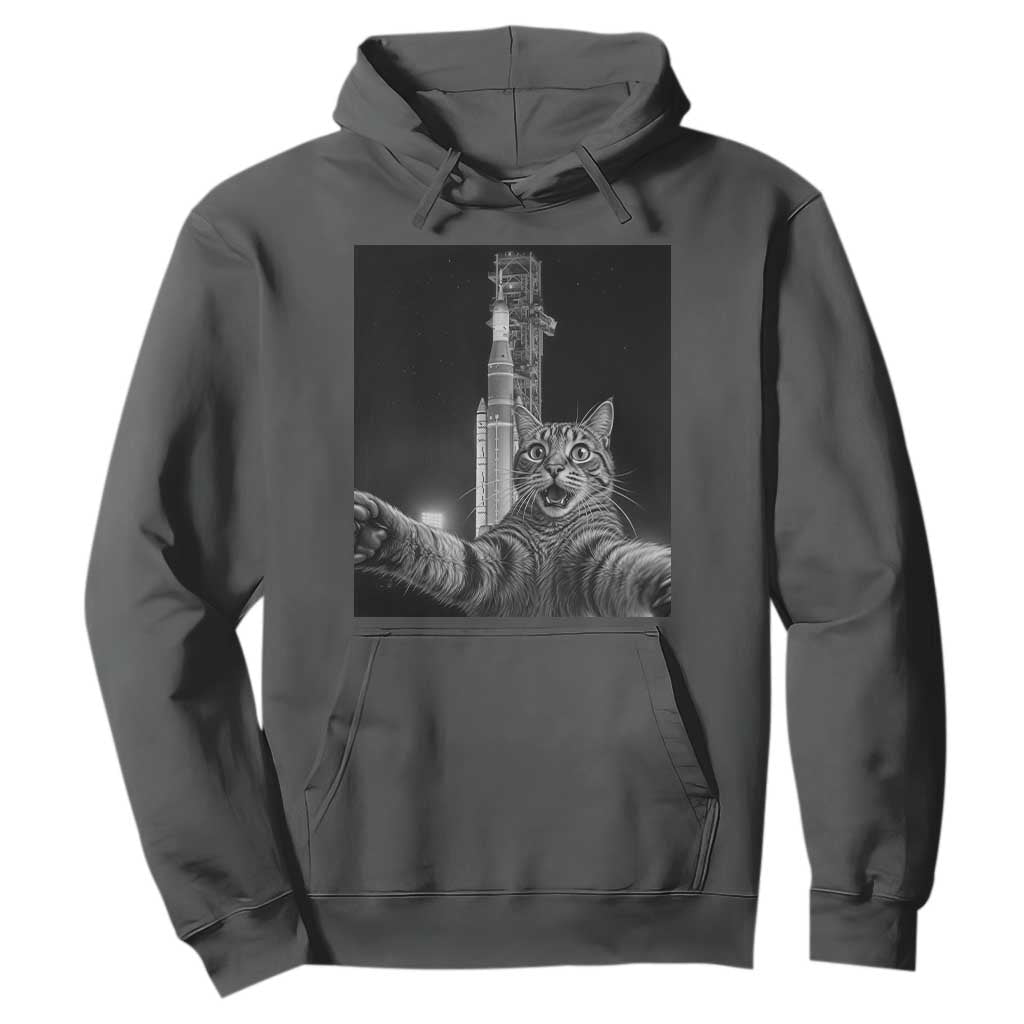 Funny Cat Selfie Lunar Mission 2026 Hoodie TS14 Dark Heather Print Your Wear