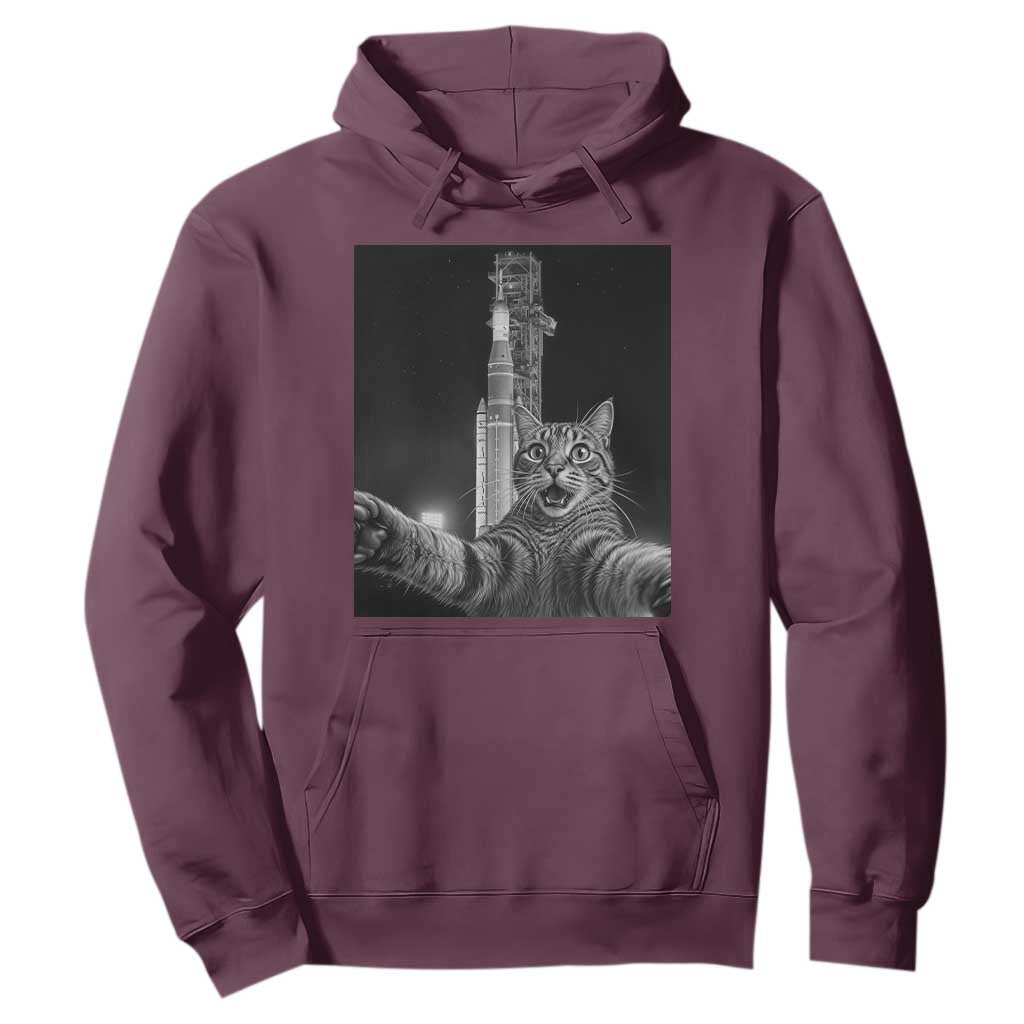 Funny Cat Selfie Lunar Mission 2026 Hoodie TS14 Maroon Print Your Wear