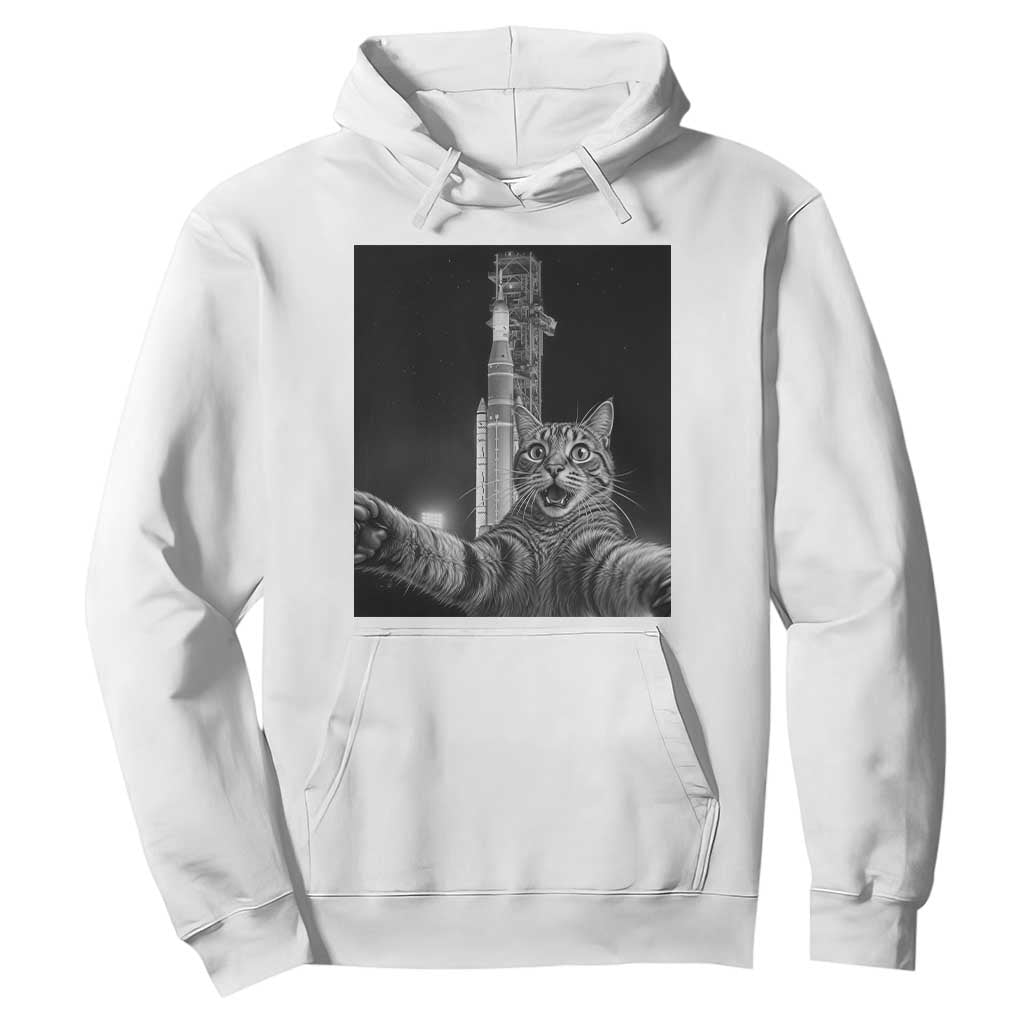 Funny Cat Selfie Lunar Mission 2026 Hoodie TS14 White Print Your Wear