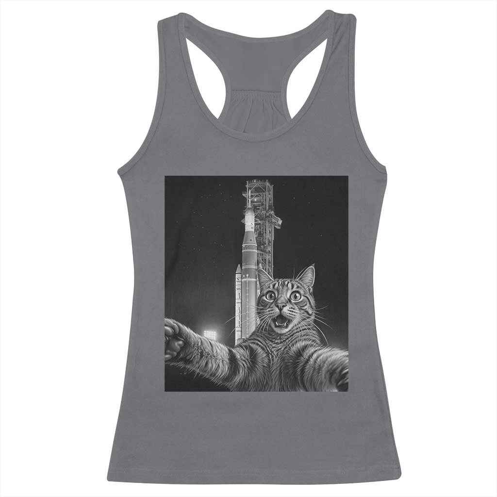 Funny Cat Selfie Lunar Mission 2026 Racerback Tank Top TS14 Charcoal Print Your Wear