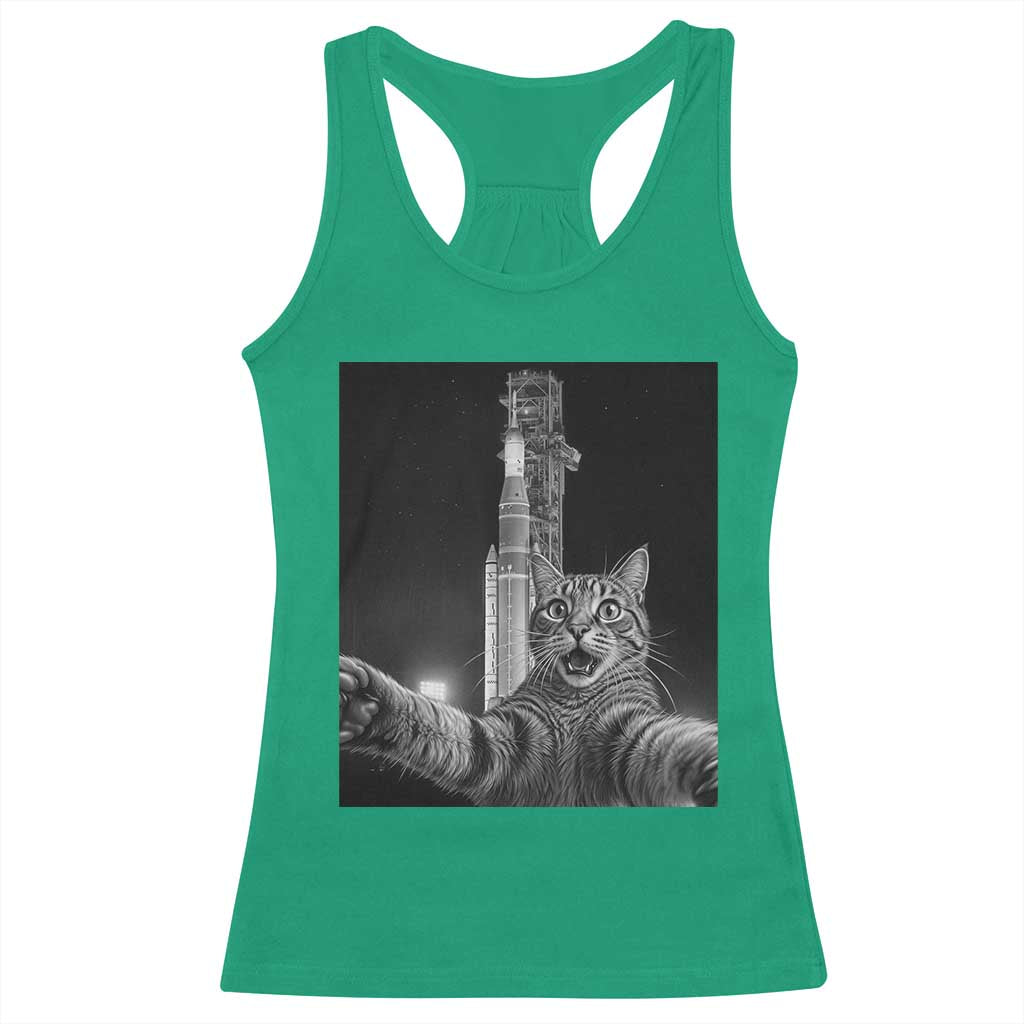 Funny Cat Selfie Lunar Mission 2026 Racerback Tank Top TS14 Irish Green Print Your Wear