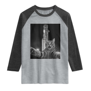 Funny Cat Selfie Lunar Mission 2026 Raglan Shirt TS14 Heather Gray Heather Charcoal Print Your Wear