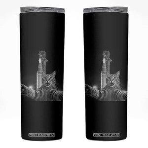 Funny Cat Selfie Lunar Mission 2026 Skinny Tumbler TS14 Black Print Your Wear