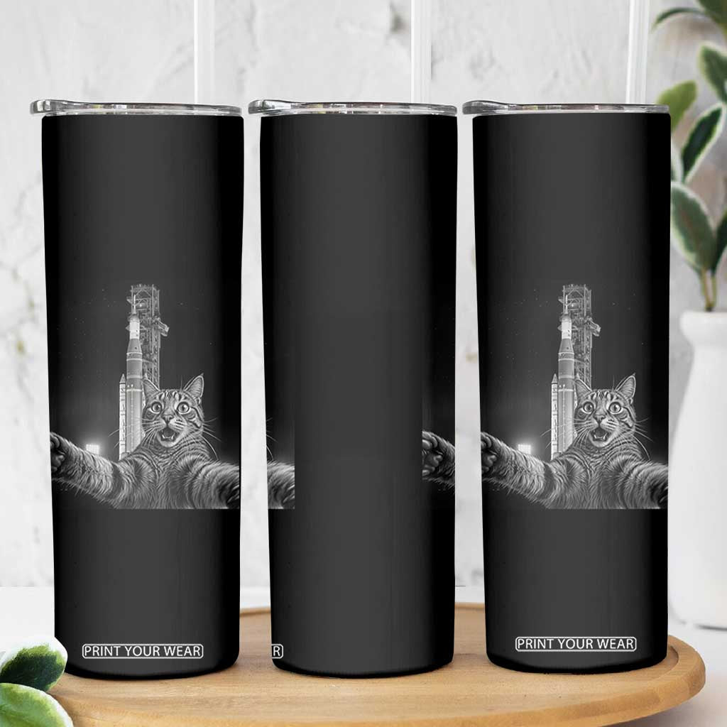 Funny Cat Selfie Lunar Mission 2026 Skinny Tumbler TS14 Print Your Wear