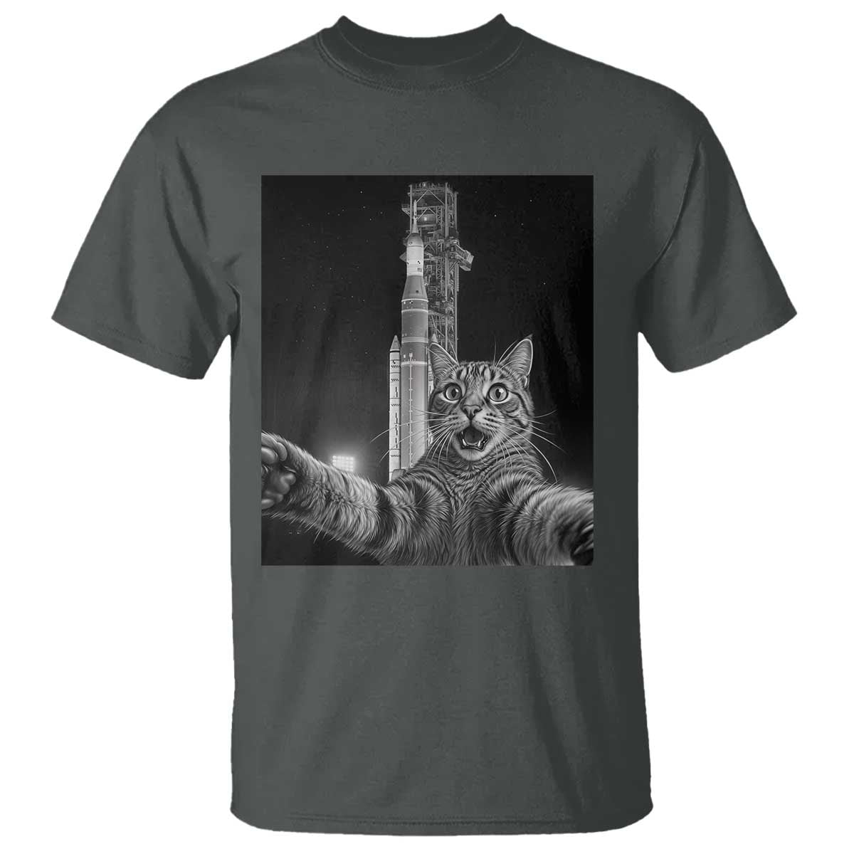Funny Cat Selfie Lunar Mission 2026 T Shirt TS14 Dark Heather Print Your Wear