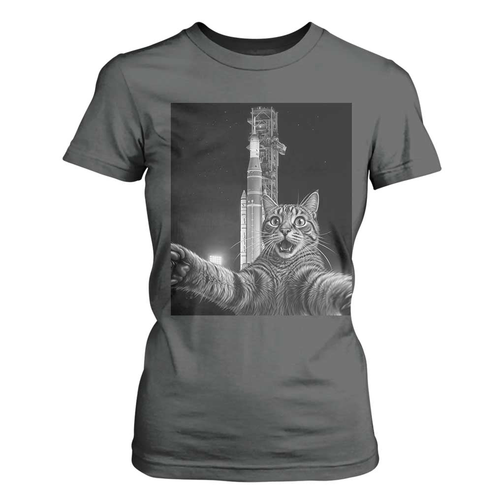 Funny Cat Selfie Lunar Mission 2026 T Shirt For Women TS14 Dark Heather Print Your Wear