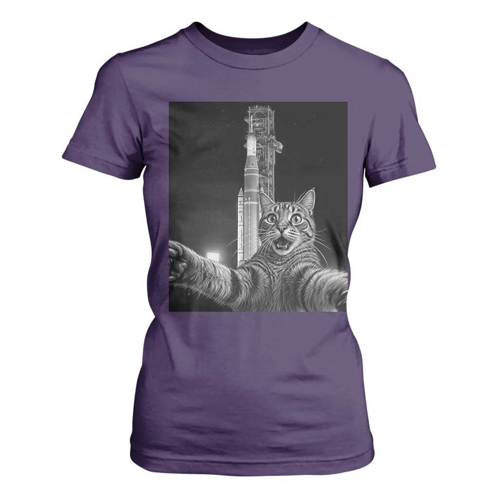 Funny Cat Selfie Lunar Mission 2026 T Shirt For Women TS14 Purple Print Your Wear