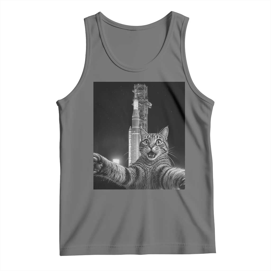 Funny Cat Selfie Lunar Mission 2026 Tank Top TS14 Black Heather Print Your Wear