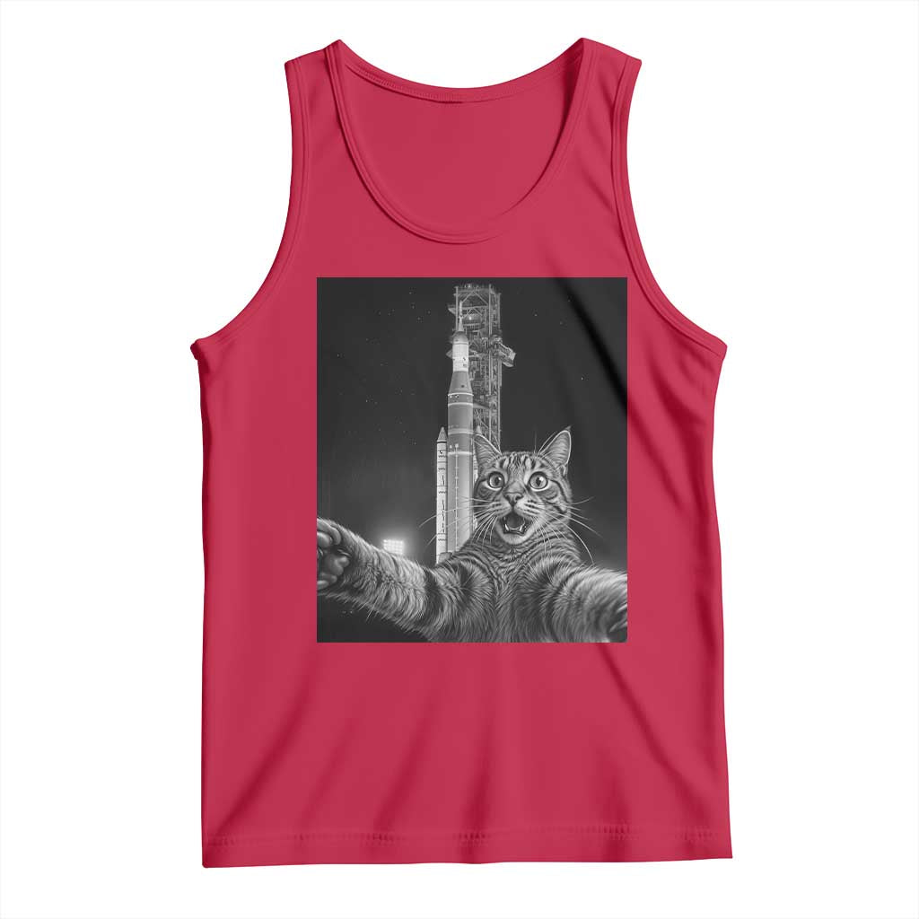 Funny Cat Selfie Lunar Mission 2026 Tank Top TS14 Red Print Your Wear