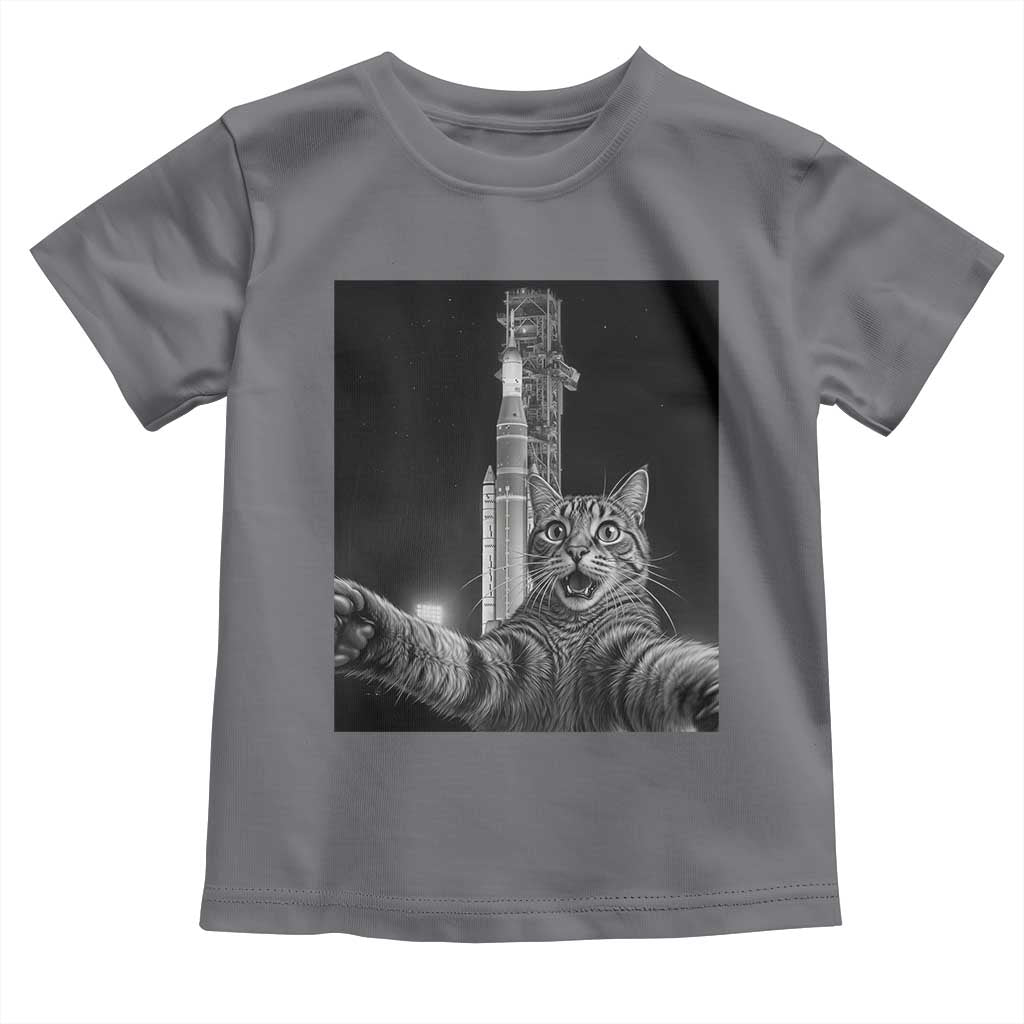 Funny Cat Selfie Lunar Mission 2026 Toddler T Shirt TS14 Charcoal Print Your Wear