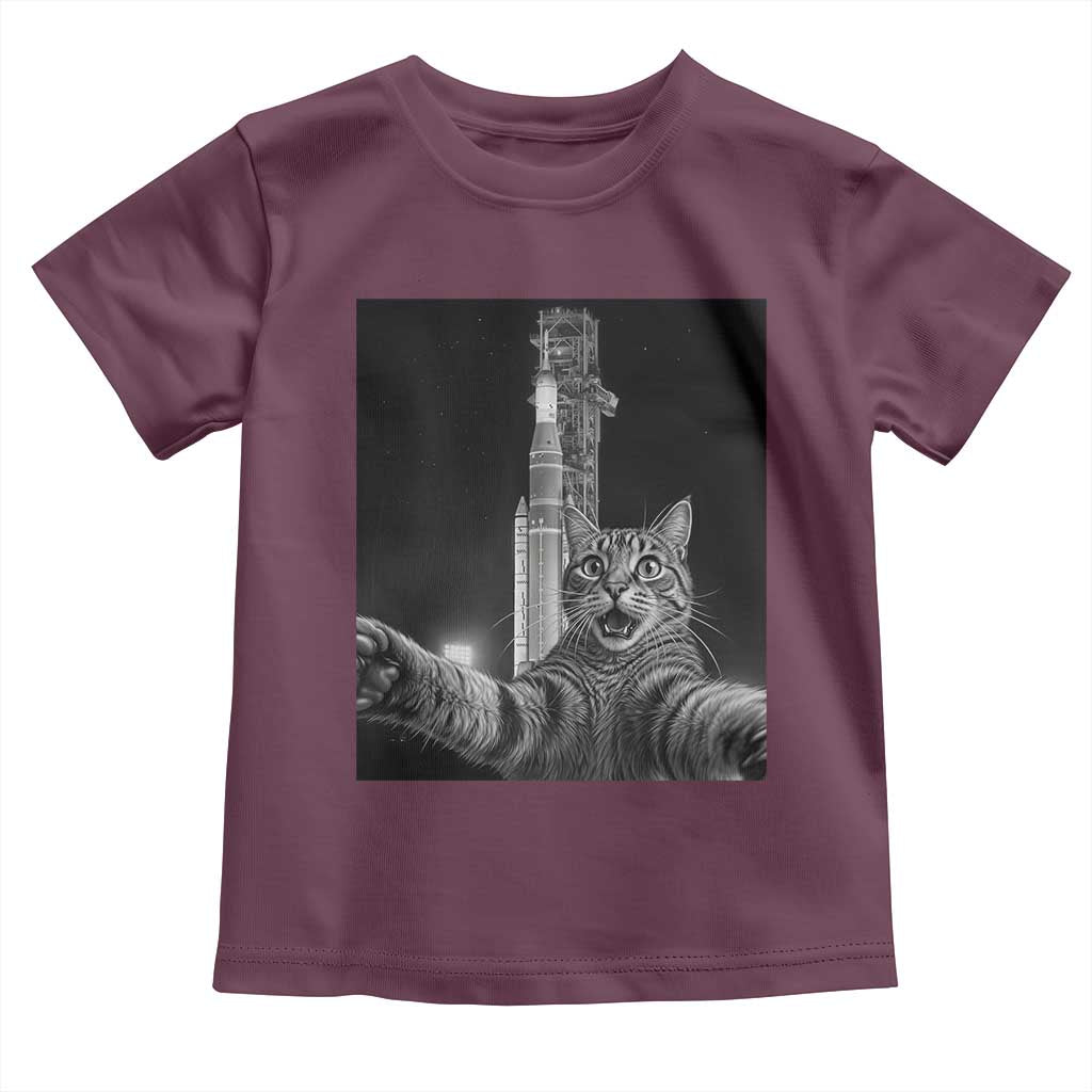 Funny Cat Selfie Lunar Mission 2026 Toddler T Shirt TS14 Maroon Print Your Wear