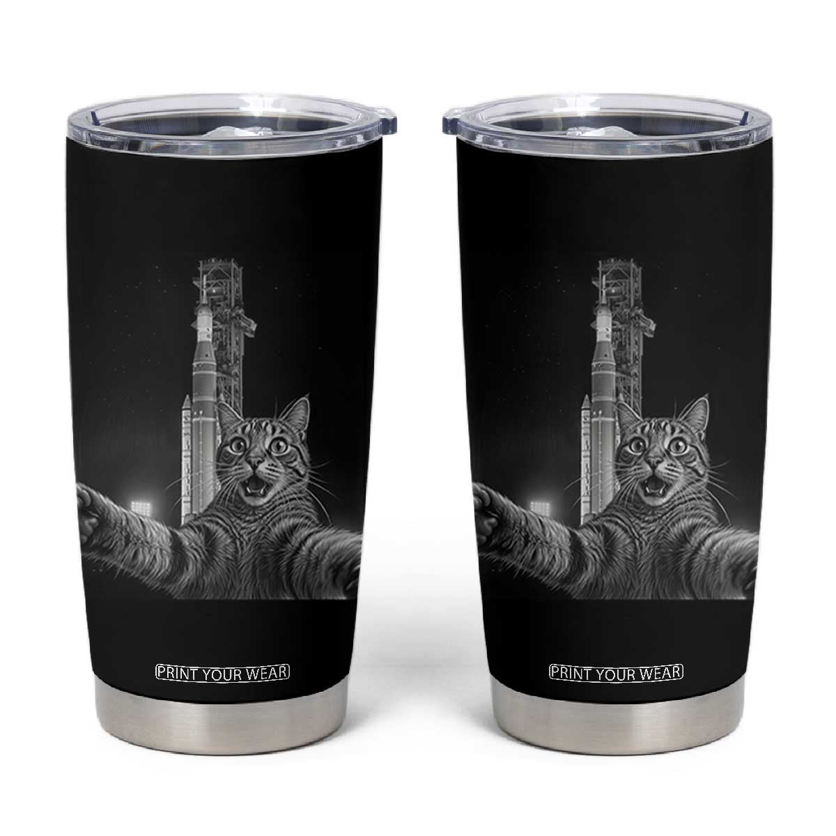 Funny Cat Selfie Lunar Mission 2026 Tumbler Cup TS14 Black Print Your Wear