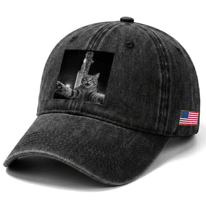 Funny Cat Selfie Lunar Mission 2026 Washed Cotton Baseball Cap TS14 Print Your Wear