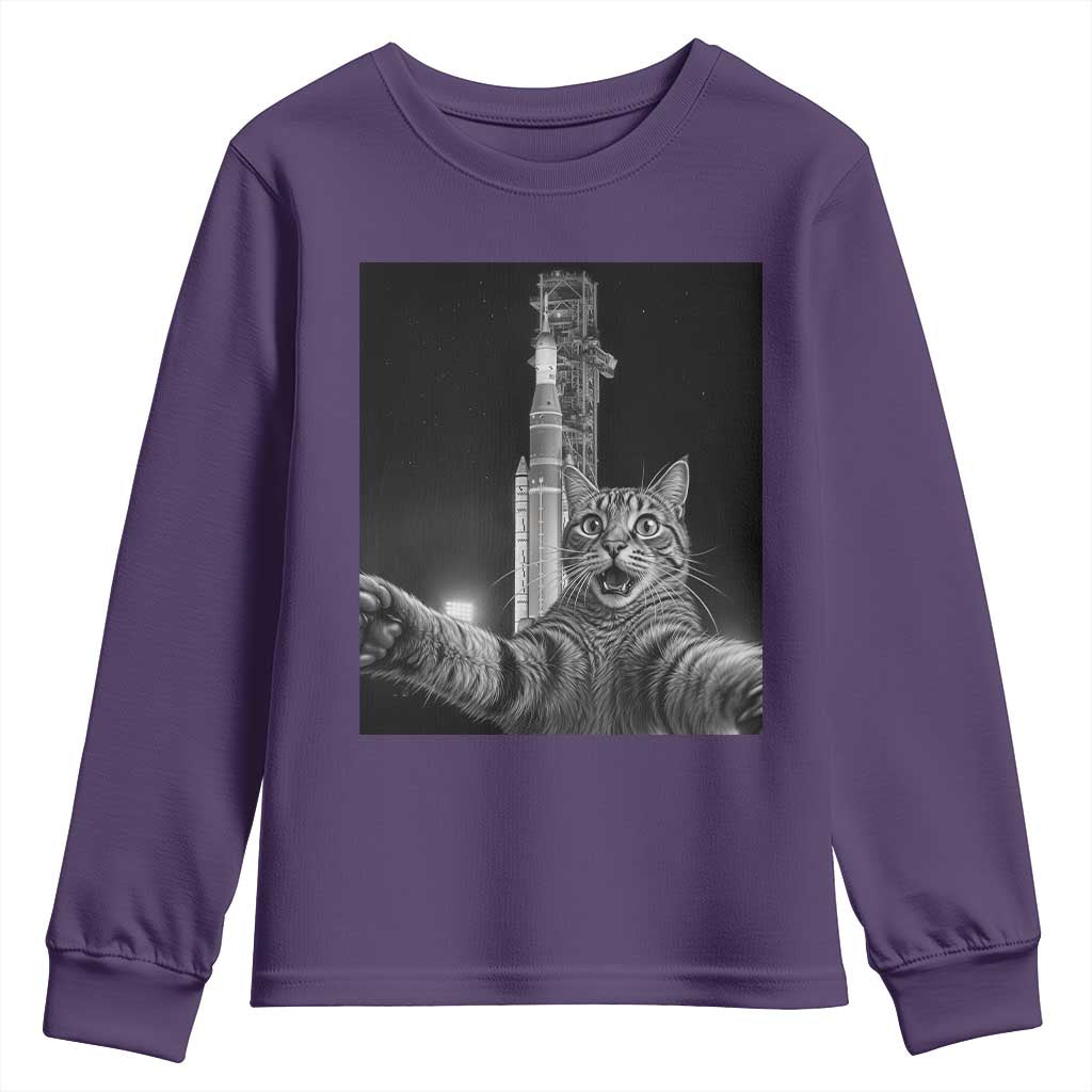 Funny Cat Selfie Lunar Mission 2026 Youth Sweatshirt TS14 Purple Print Your Wear