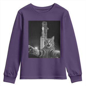Funny Cat Selfie Lunar Mission 2026 Youth Sweatshirt TS14 Purple Print Your Wear