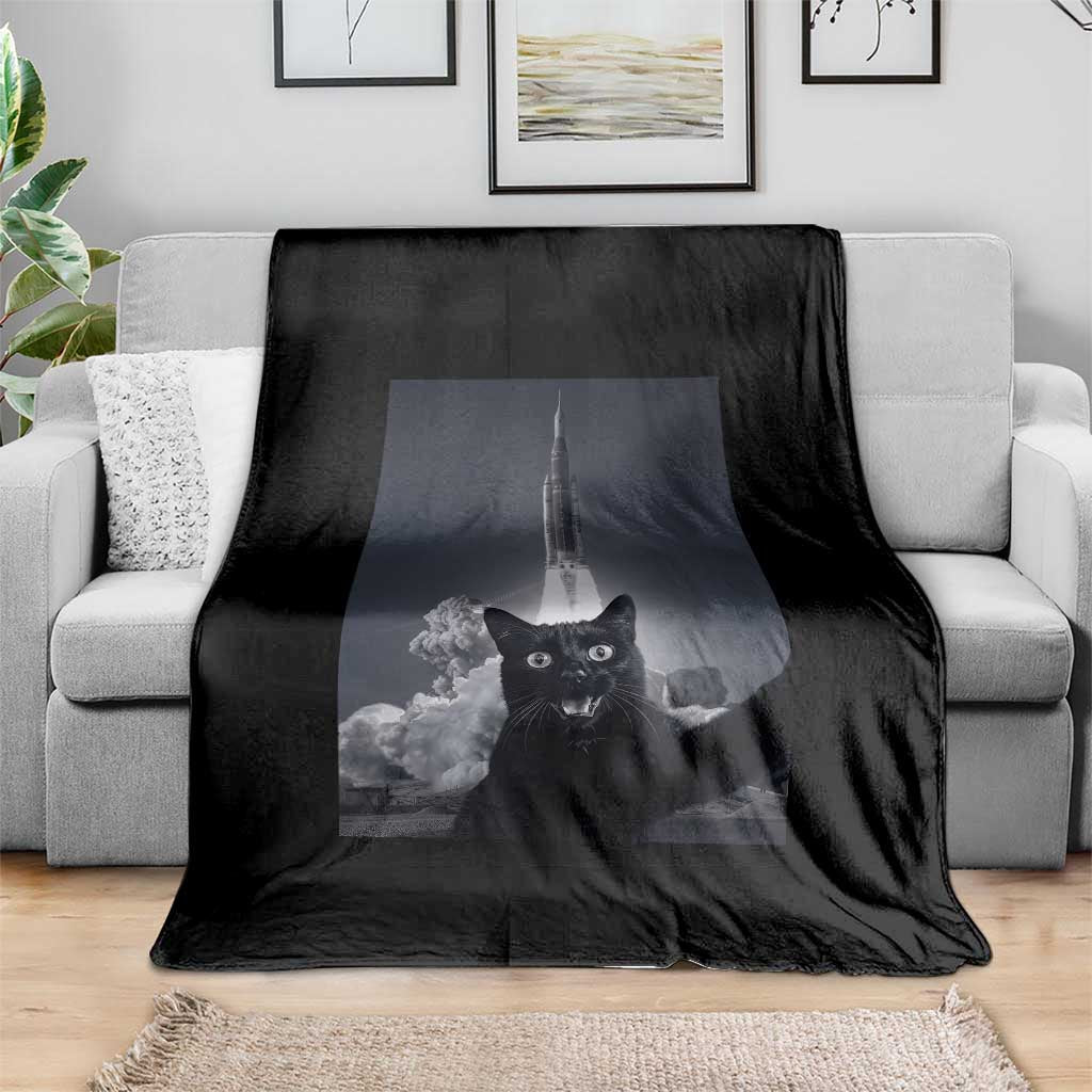 Funny Black Cat Selfie Throw Blanket Back To The Moon Mission 2026 TS14 Print Your Wear