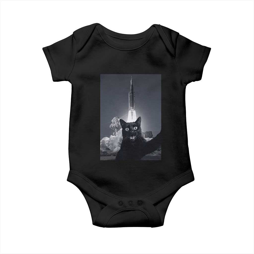 Funny Black Cat Selfie Baby Onesie Back To The Moon Mission 2026 TS14 Black Print Your Wear
