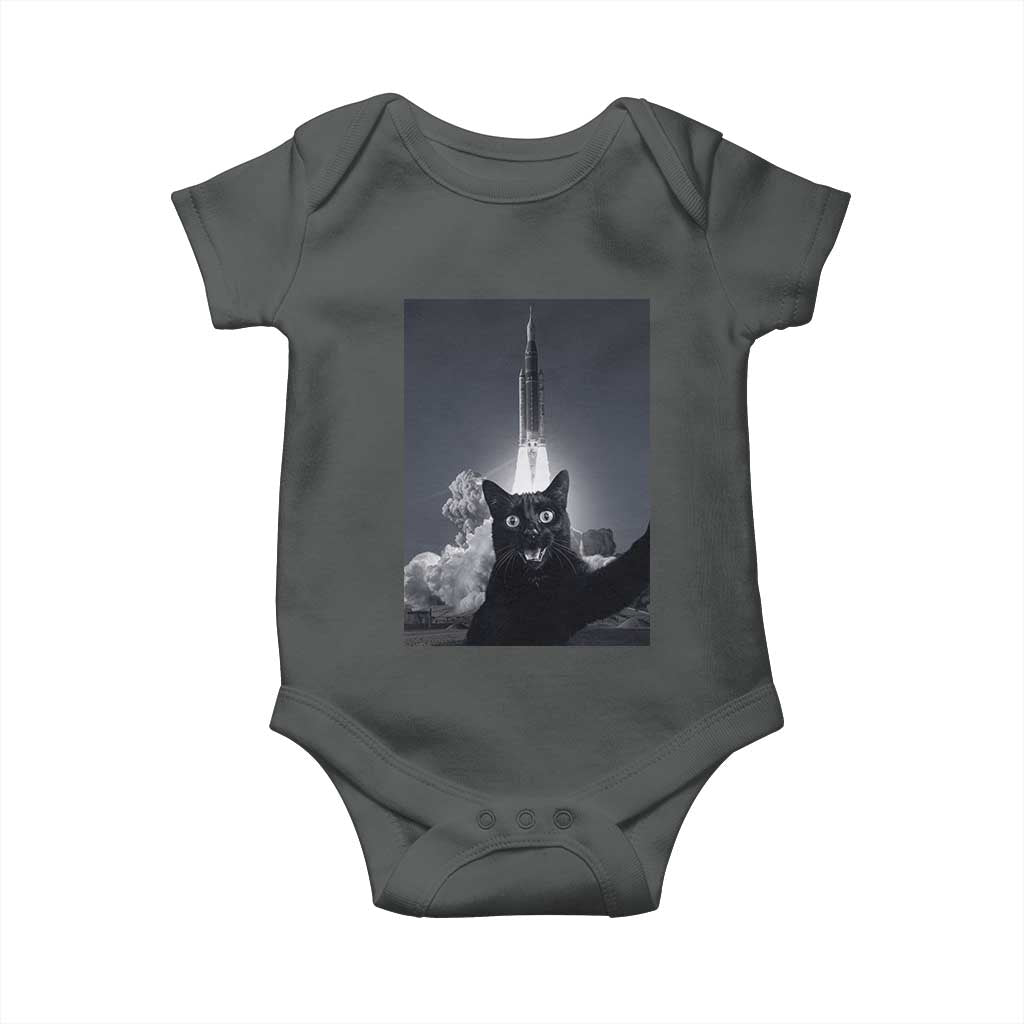 Funny Black Cat Selfie Baby Onesie Back To The Moon Mission 2026 TS14 Dark Heather Print Your Wear