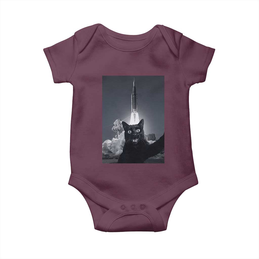 Funny Black Cat Selfie Baby Onesie Back To The Moon Mission 2026 TS14 Maroon Print Your Wear