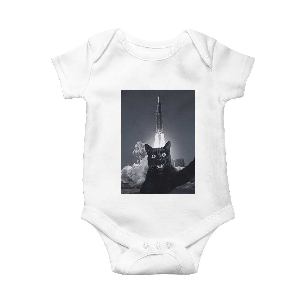 Funny Black Cat Selfie Baby Onesie Back To The Moon Mission 2026 TS14 White Print Your Wear