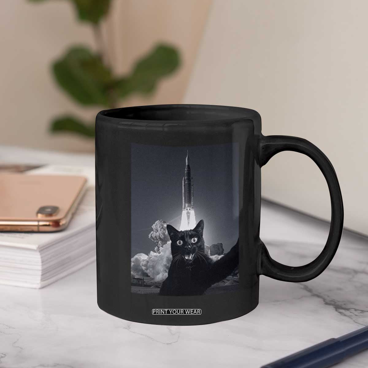 Funny Black Cat Selfie Coffee Mug Back To The Moon Mission 2026 TS14 Print Your Wear