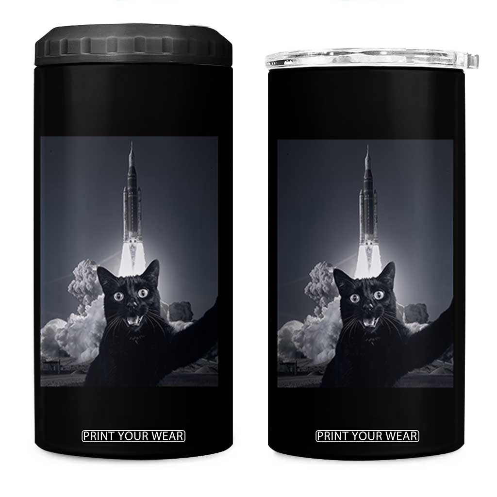 Funny Black Cat Selfie 4 in 1 Can Cooler Tumbler Back To The Moon Mission 2026 TS14 One Size: 16 oz Black Print Your Wear