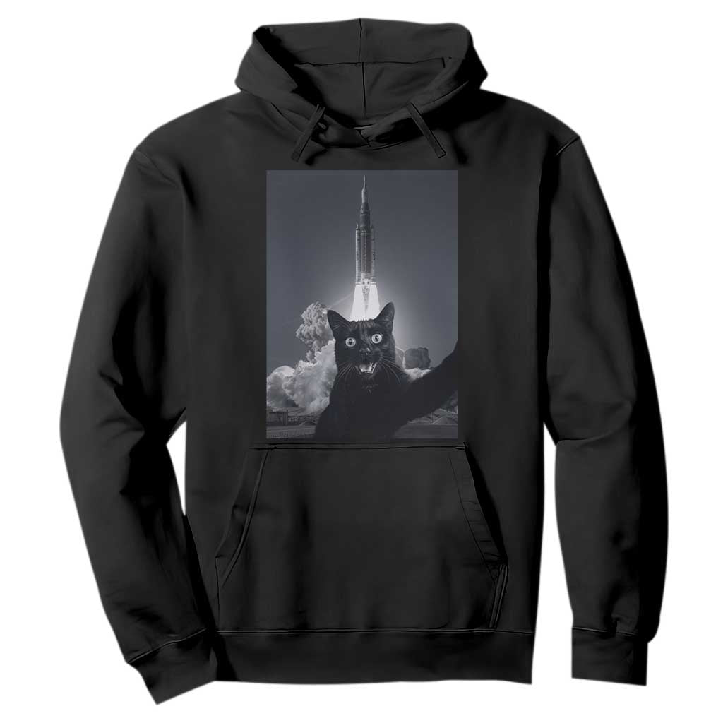 Funny Black Cat Selfie Hoodie Back To The Moon Mission 2026 TS14 Black Print Your Wear