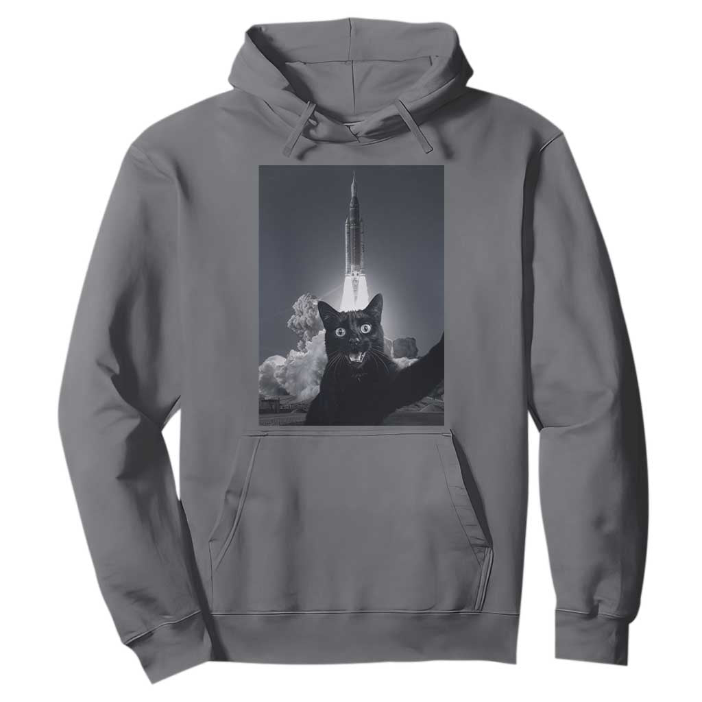 Funny Black Cat Selfie Hoodie Back To The Moon Mission 2026 TS14 Charcoal Print Your Wear