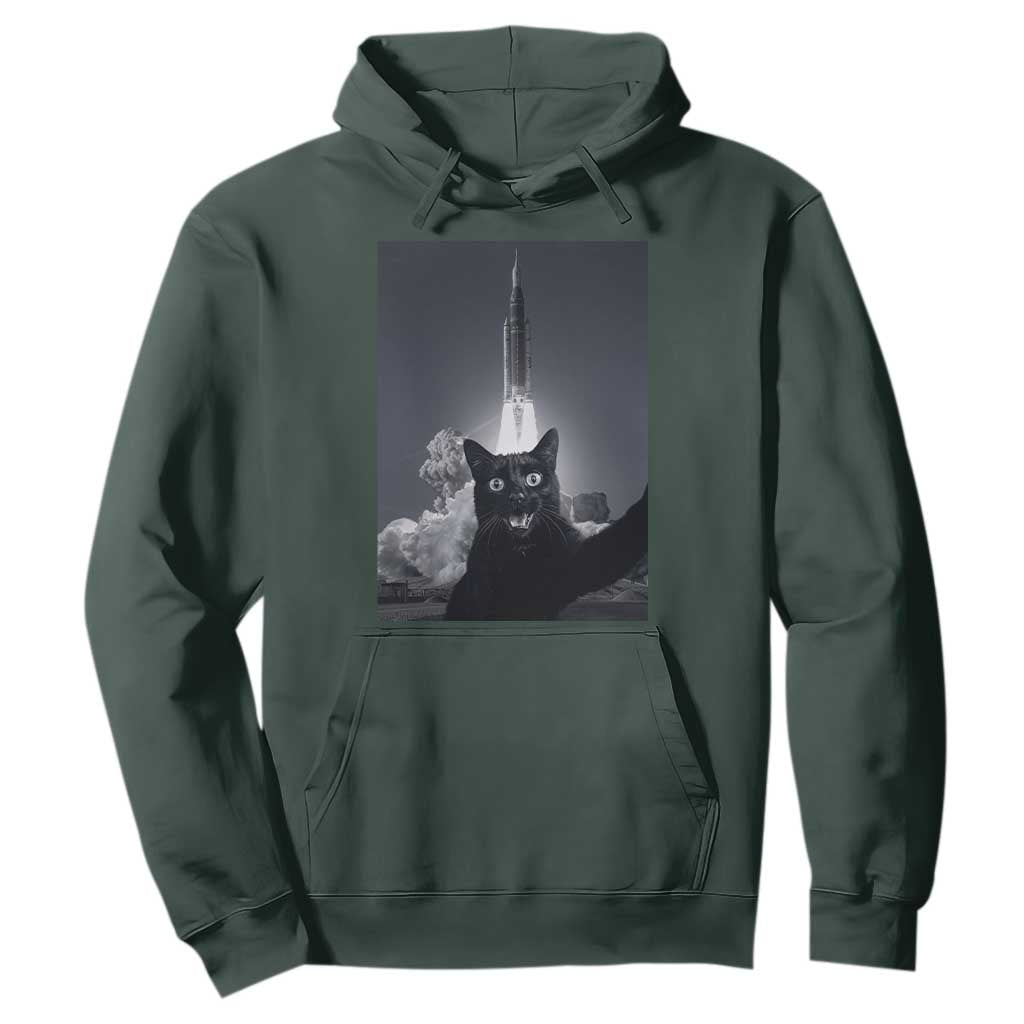 Funny Black Cat Selfie Hoodie Back To The Moon Mission 2026 TS14 Dark Forest Green Print Your Wear