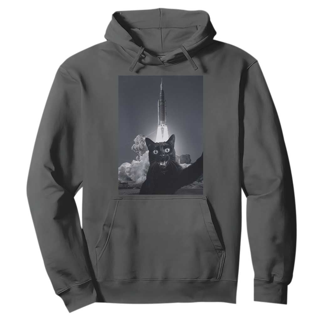 Funny Black Cat Selfie Hoodie Back To The Moon Mission 2026 TS14 Dark Heather Print Your Wear