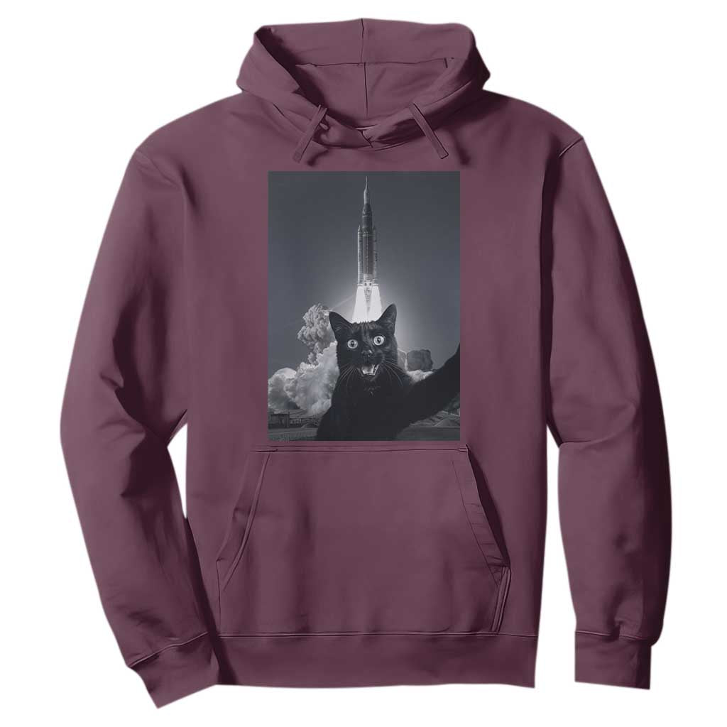 Funny Black Cat Selfie Hoodie Back To The Moon Mission 2026 TS14 Maroon Print Your Wear