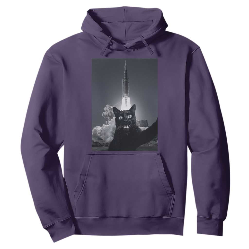 Funny Black Cat Selfie Hoodie Back To The Moon Mission 2026 TS14 Purple Print Your Wear