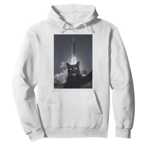Funny Black Cat Selfie Hoodie Back To The Moon Mission 2026 TS14 White Print Your Wear