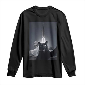 Funny Black Cat Selfie Long Sleeve Shirt Back To The Moon Mission 2026 TS14 Black Print Your Wear