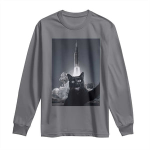 Funny Black Cat Selfie Long Sleeve Shirt Back To The Moon Mission 2026 TS14 Charcoal Print Your Wear