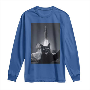 Funny Black Cat Selfie Long Sleeve Shirt Back To The Moon Mission 2026 TS14 Royal Blue Print Your Wear