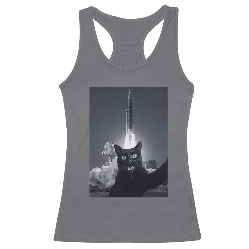 Funny Black Cat Selfie Racerback Tank Top Back To The Moon Mission 2026 TS14 Charcoal Print Your Wear