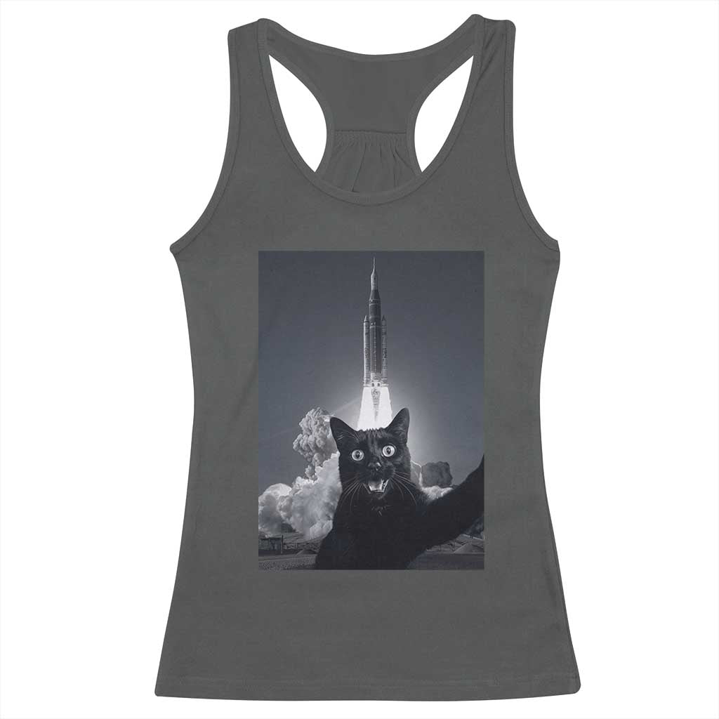 Funny Black Cat Selfie Racerback Tank Top Back To The Moon Mission 2026 TS14 Dark Heather Print Your Wear