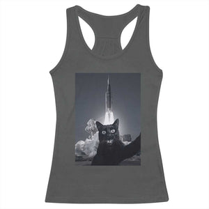 Funny Black Cat Selfie Racerback Tank Top Back To The Moon Mission 2026 TS14 Dark Heather Print Your Wear