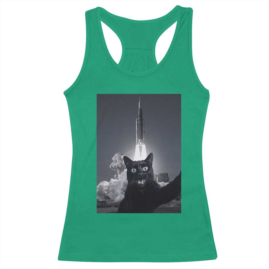 Funny Black Cat Selfie Racerback Tank Top Back To The Moon Mission 2026 TS14 Irish Green Print Your Wear