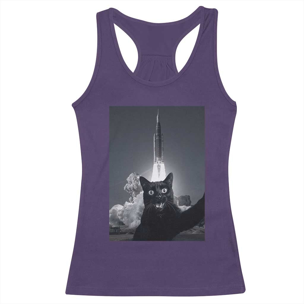 Funny Black Cat Selfie Racerback Tank Top Back To The Moon Mission 2026 TS14 Purple Print Your Wear