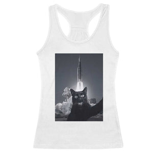 Funny Black Cat Selfie Racerback Tank Top Back To The Moon Mission 2026 TS14 White Print Your Wear