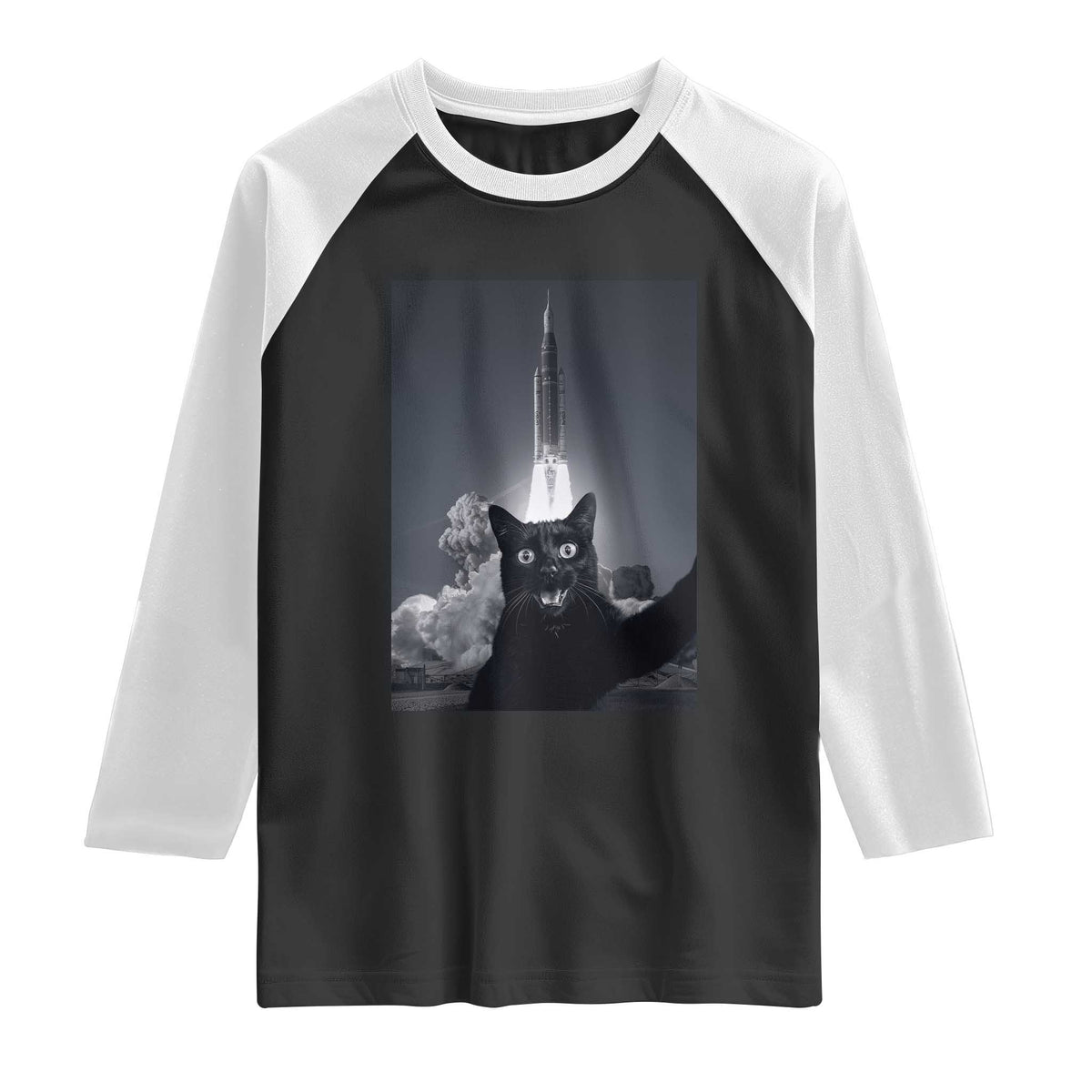 Funny Black Cat Selfie Raglan Shirt Back To The Moon Mission 2026 TS14 Black White Print Your Wear